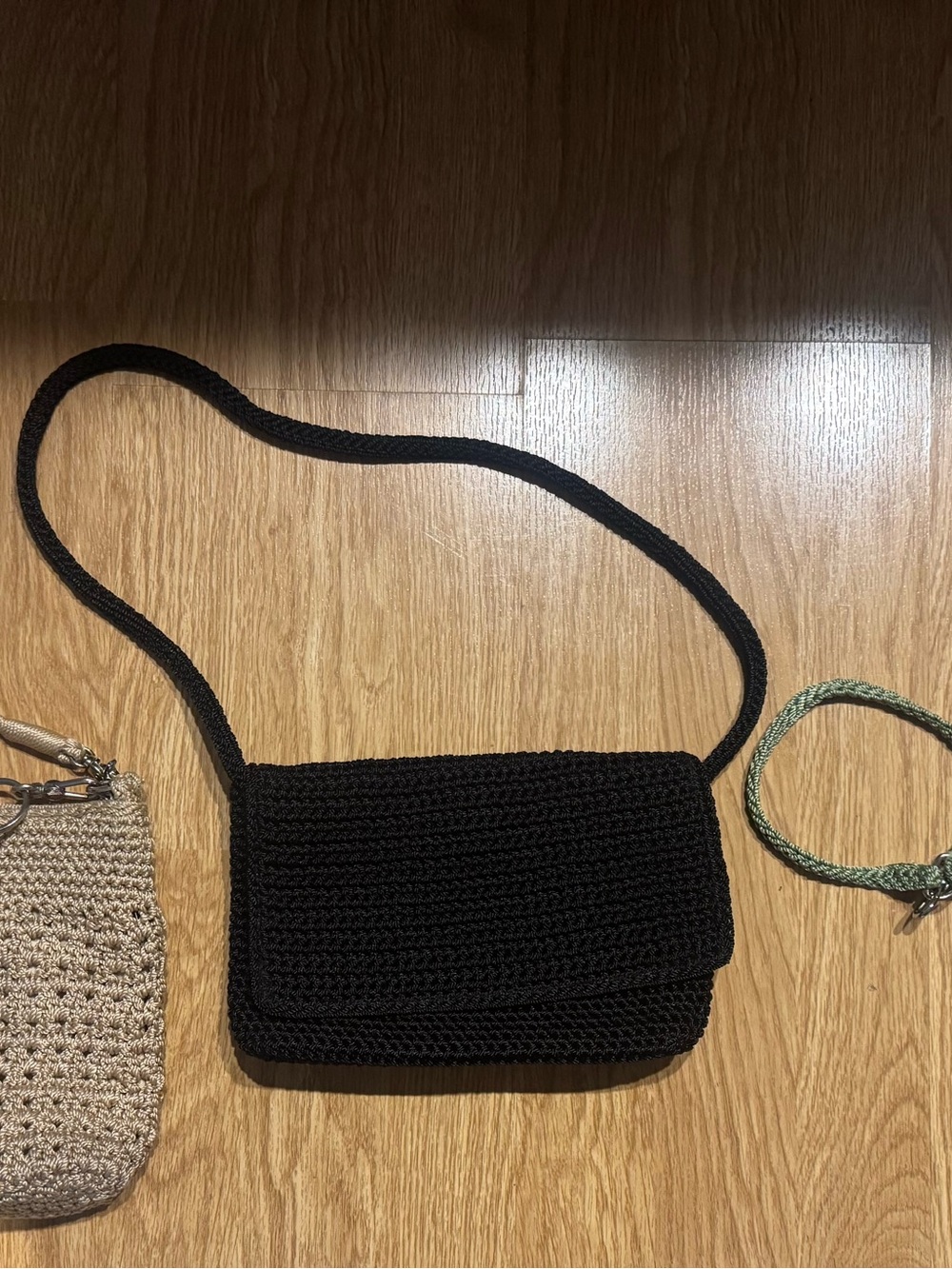 Lot of The Sak purses. Tan Crossbody purse, black shoulder, green hand purse.